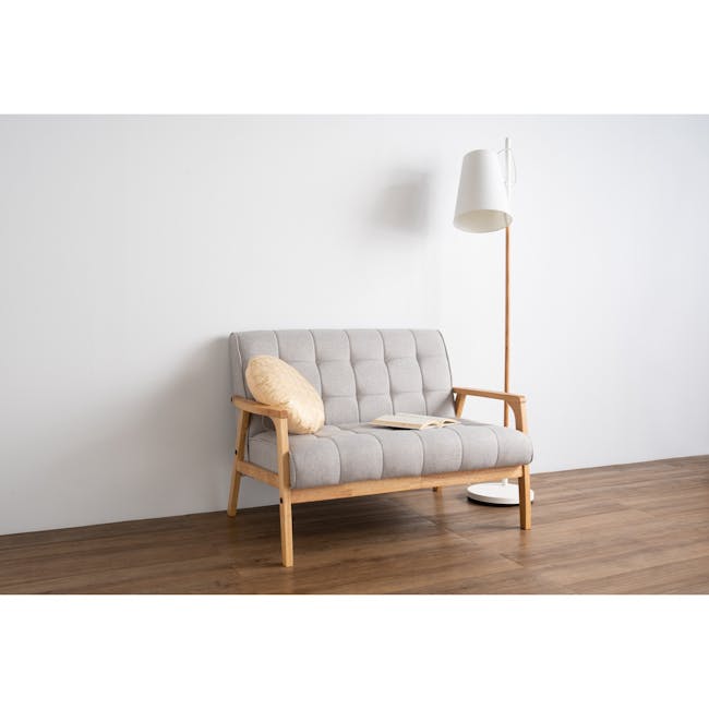 Tucson 2 Seater Sofa with Tucson Armchair - Natural, Dolphin Grey (Fabric) - 4 - Light gray upholstered sofa, wooden frame