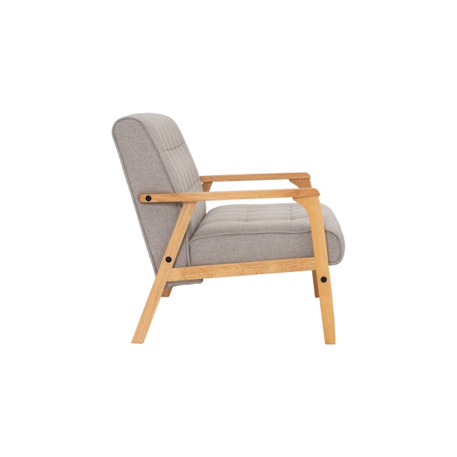 Tucson 2 Seater Sofa with Tucson Armchair - Natural, Dolphin Grey (Fabric) - 5 - Light gray upholstered chair, wooden frame
