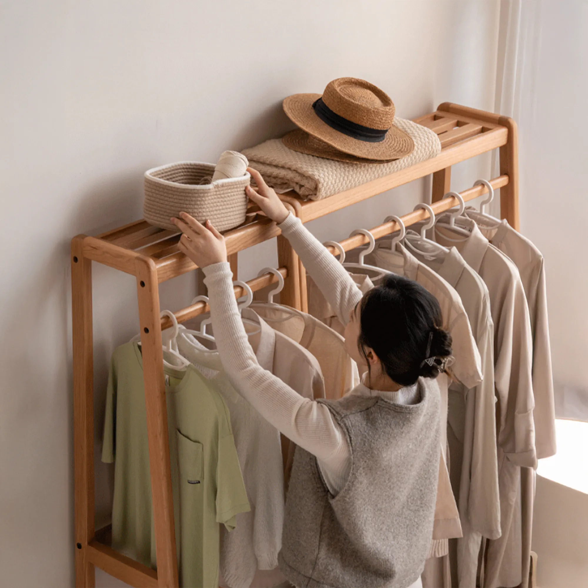 Tyen Clothes Rack 0.9m - Oak - 9