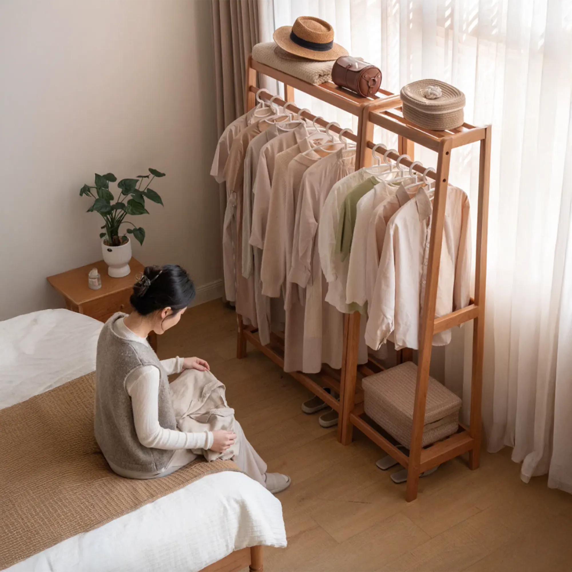 Tyen Clothes Rack 0.9m - Oak - 12