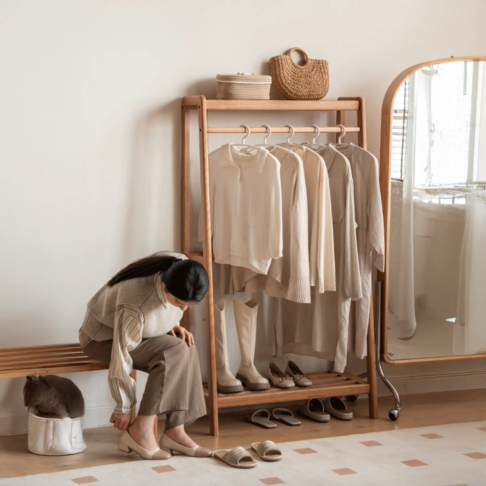 Tyen Clothes Rack 0.9m - Oak - 11