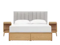 Zephyr 4 Drawer Queen Bed in Oak, Grey Mist with 2 Kyoto Single Shelf Slim Bedside Table in Oak
