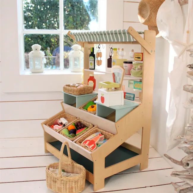 Tender Leaf Toy Kitchen - General Stores - 6 - miniature kitchen set, toy kitchen, wooden cart, wicker baskets, colorful