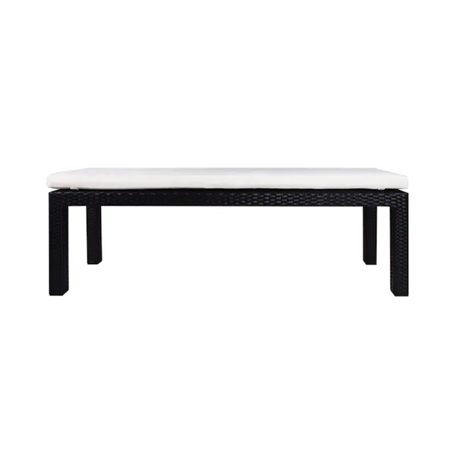 Bondi 3 Pcs Outdoor Dining Set - White Cushion - 4 - Woven outdoor bench, black and white design, minimalist style, modern