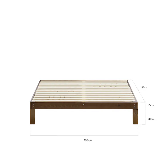 Katana Queen Wooden Bed - Walnut - 8 - Wooden bed frame, 190 cm length, 10 cm width, 20 cm height, 152 cm total width, 10 cm