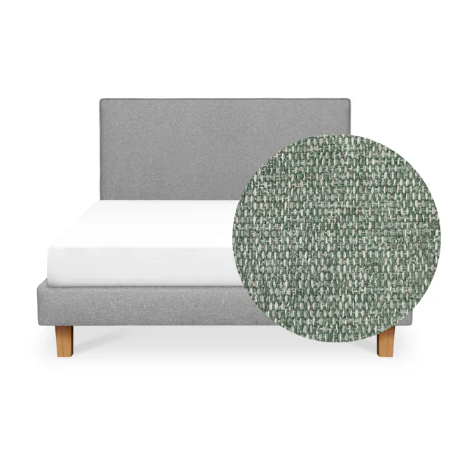 ESSENTIALS Queen Headboard Divan Bed - Forest (Eco Clean Fabric) - 1 - Grey upholstered bed frame, wooden legs, white