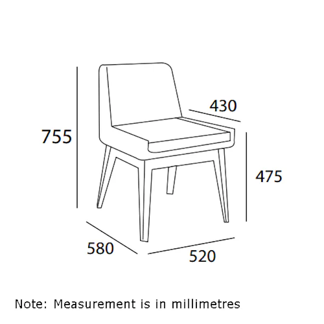 Fabian Dining Chair - Cocoa, Light Grey (Fabric) - 10 - Modern minimalist chair design, Detailed chair dimensions