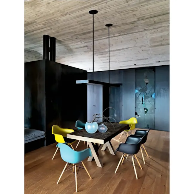 Lars Chair - Natural, White - 6 - Modern dining room with contemporary furniture, black and colorful chairs, wooden floor