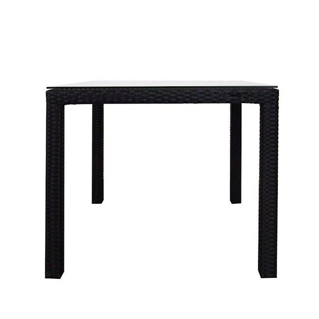 Palm Outdoor Dining Couple Set - Green - 5 - Woven outdoor table, black rattan design, minimalist style, rectangular shape