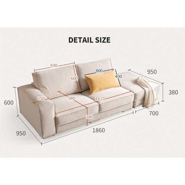 Dawn 3 Seater Chaise Sofa with Ottoman (Pet Friendly) - 18