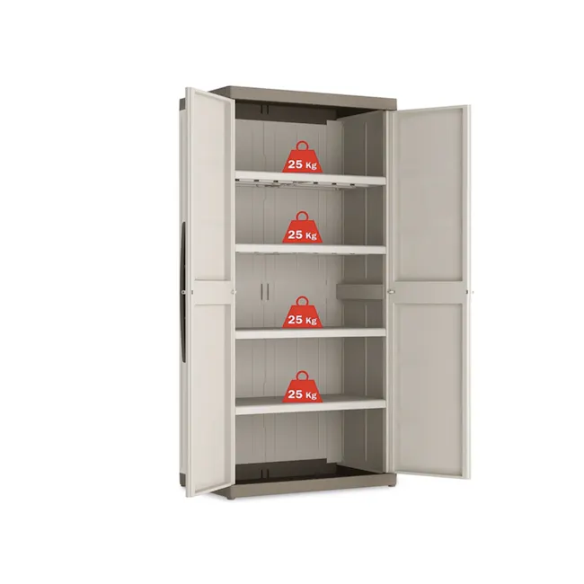 Excellence XL Utility Cabinet - 2 - Shelf with multiple compartments, each holding a red weight indicator, white interior