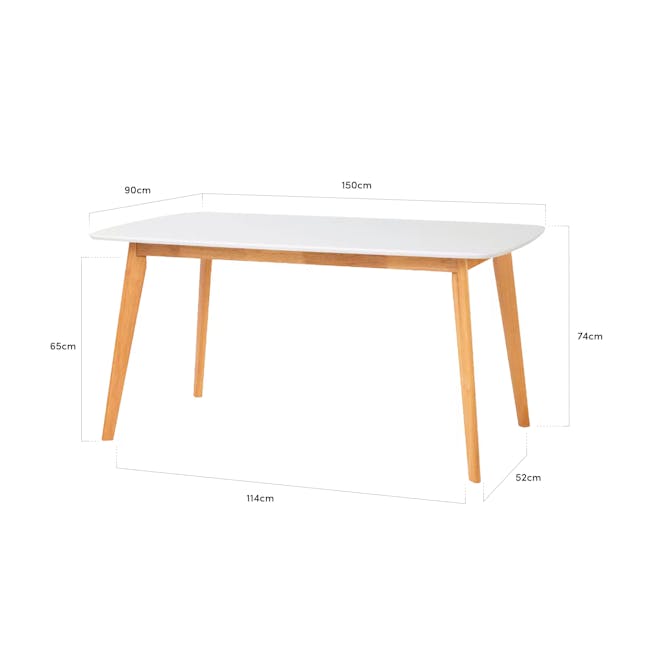 Harold Dining Table 1.5m in Natural, White with Harold Bench 1m and 2 Harold Dining Chairs in Natural, White - 7