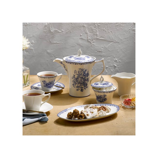 Luzerne Lancaster Garden Cup & Saucer Set 170ml - Blue - 5 - Blue and white porcelain teapot, tea cups, saucers, and plates