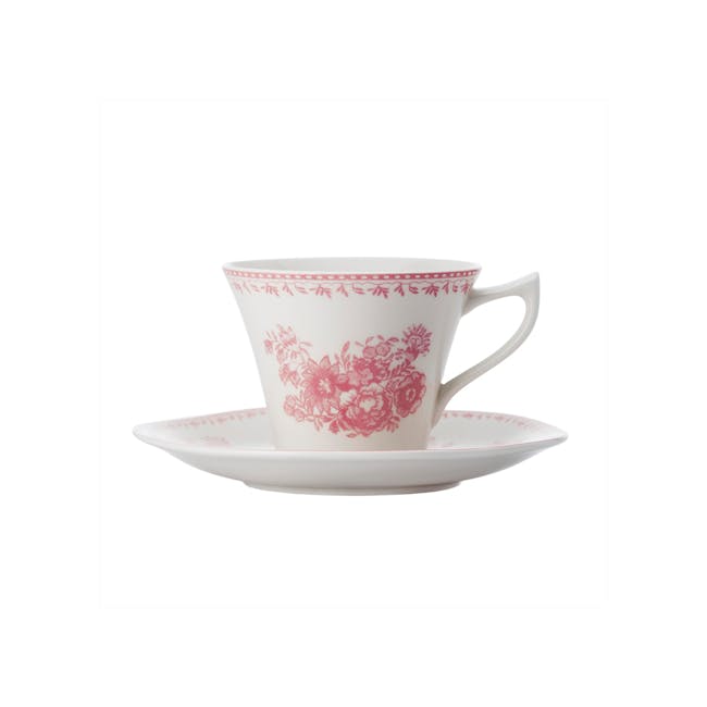 Luzerne Lancaster Garden Cup & Saucer Set 170ml - Blue - 2 - White porcelain teacup with red floral design, elegant tea set