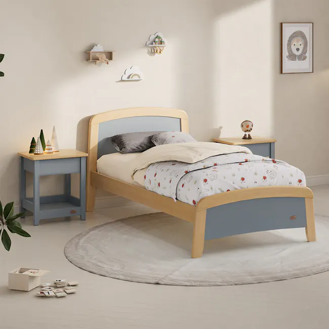 Bronte Single Bed - Blueberry & Almond - 3 - Children's room decor, modern furniture, cozy bed, light blue nightstands