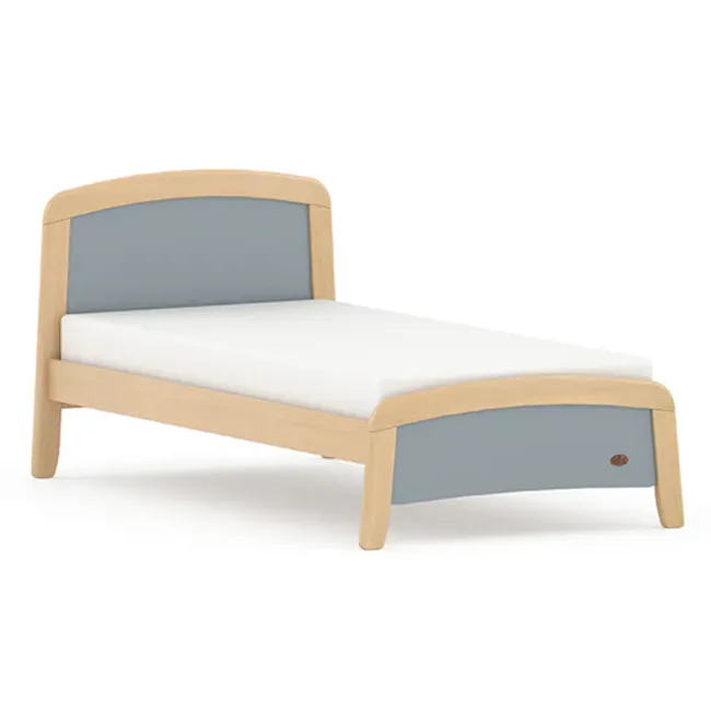 Bronte Single Bed - Blueberry & Almond - 1 - Wooden frame, light blue headboard, white mattress, simple design, minimalist