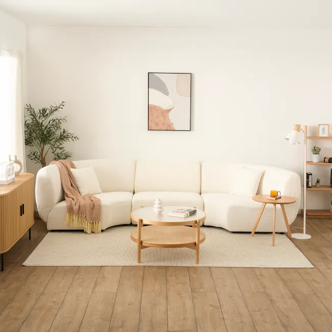 Nomi 3 Seater Lounge Sofa - White Boucle (Eco Clean Fabric) - 3