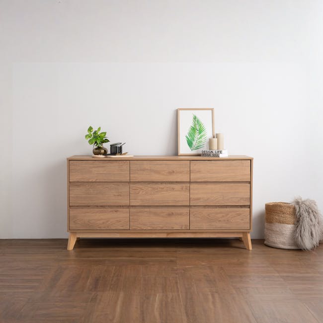 Herschel 9 Drawer Chest 1.5m - Natural - 2 - Wooden dresser, minimalist design, natural wood finish, six drawers, light wood