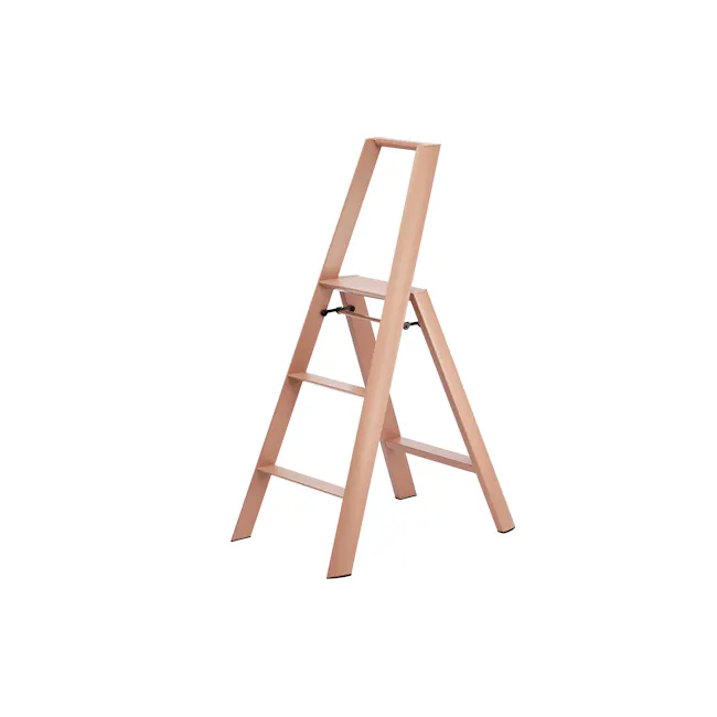 Hasegawa Lucano Aluminium 3 Step Ladder - Peach Brown - 1 - Ladder, wooden, tripod base, angled design, step ladder, indoor