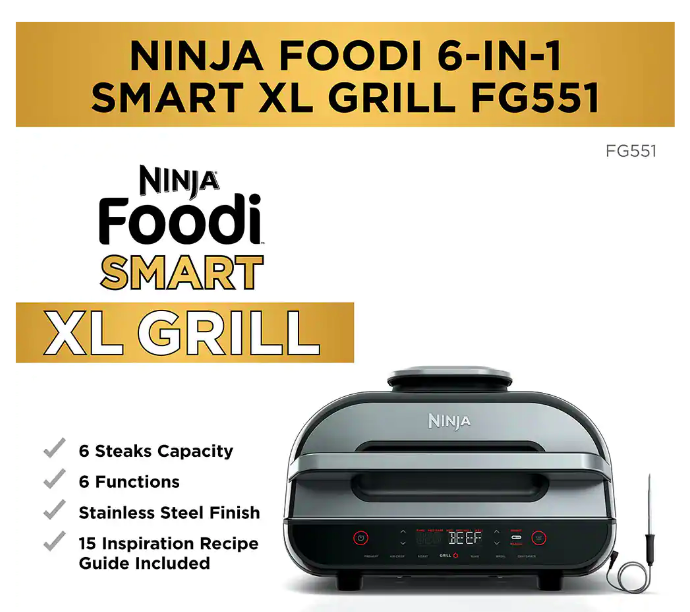 Buy the Ninja Foodi AG551 Smart XL Grill & Air Fryer Sears, Sizzles and  Air ( AG551ANZ ) online 