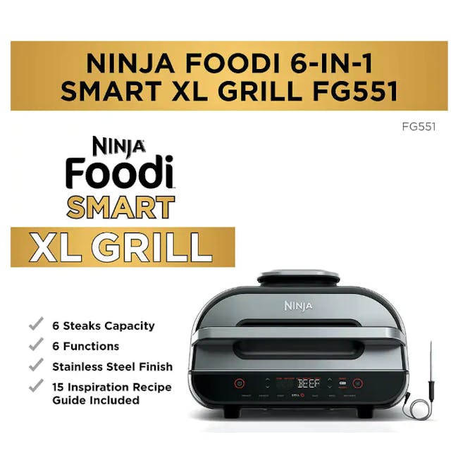 Ninja Foodi Smart XL Grill & Air Fryer - 7 - Ninja Foodi Smart XL Grill FG551, 6-in-1 grill, stainless steel finish, 6