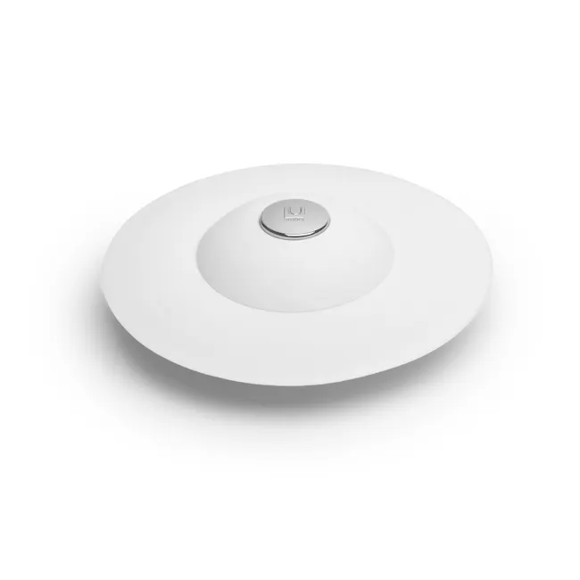 Flex Drain Stop/Hair Catcher - White - 1 - White circular device, minimalist design, sleek surface, modern aesthetic, round