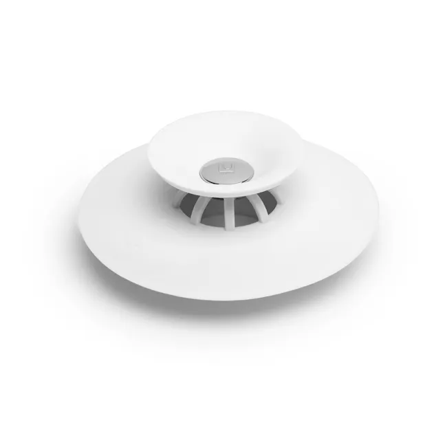 Flex Drain Stop/Hair Catcher - White - 3 - White circular base, minimalist design, modern aesthetic, sleek surface