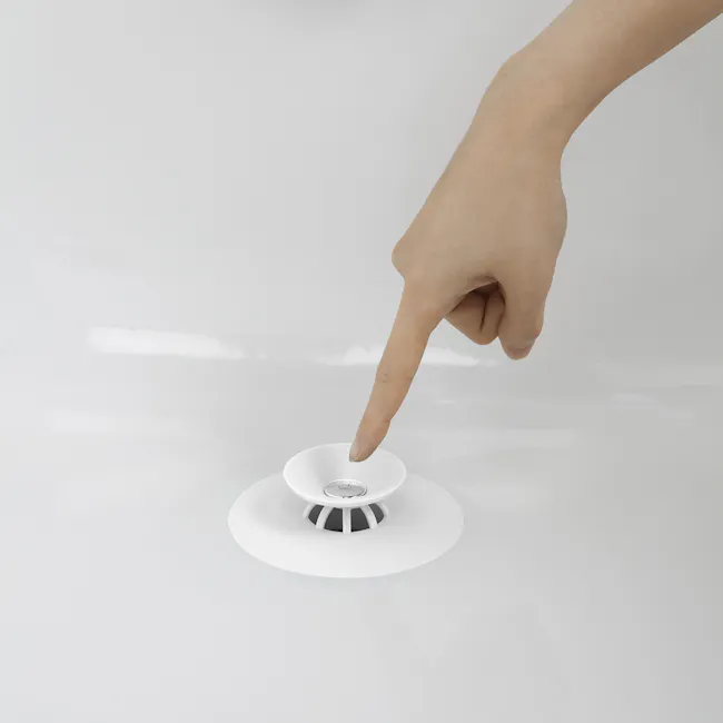 Flex Drain Stop/Hair Catcher - White - 2 - Hand, finger, pointing, white surface, minimalist design, modern art, abstract
