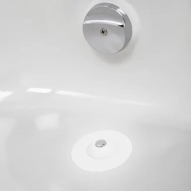 Flex Drain Stop/Hair Catcher - White - 5 - Modern bathroom vanity, sleek faucet, glossy white countertop, minimalist design