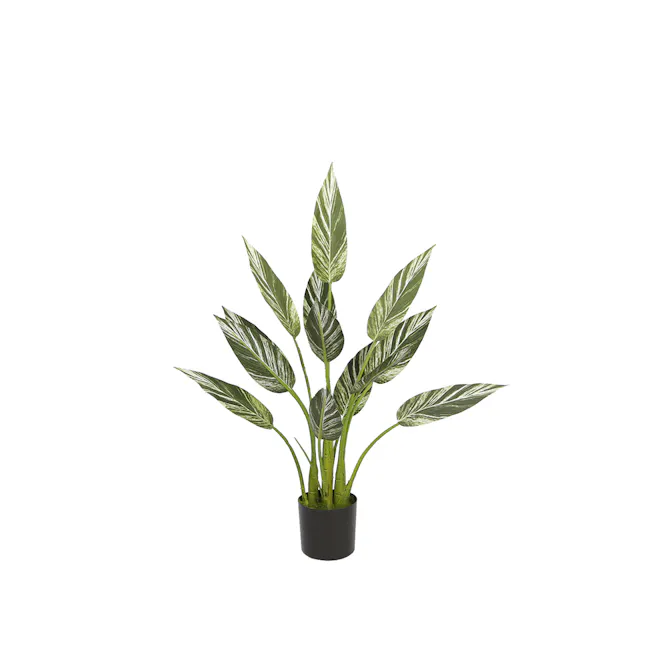 Potted Faux Alpinia Plant 80 cm - 1 - Green, variegated, leafy, potted, indoor, plant, indoor garden, indoor plant, indoor