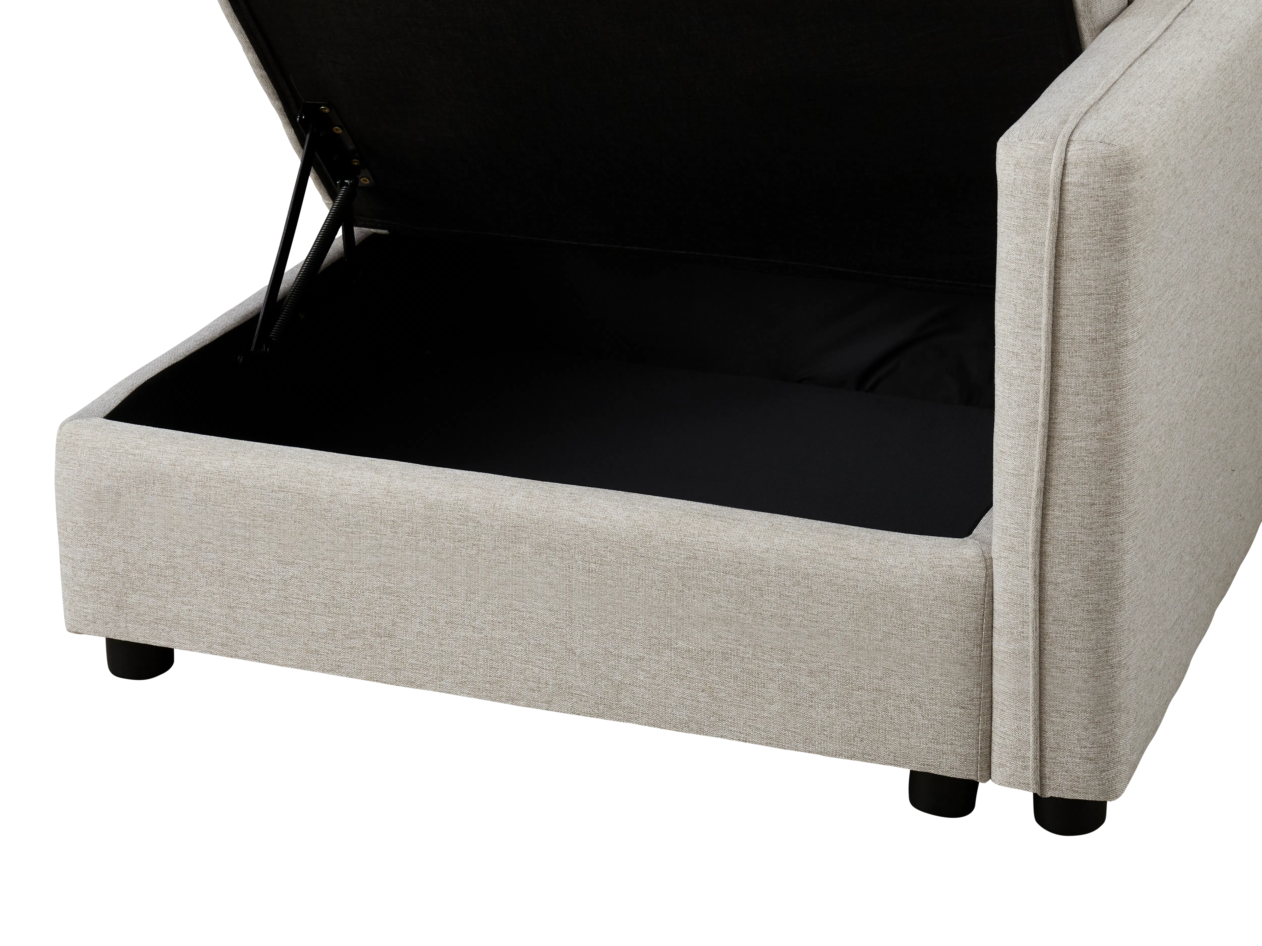 Cameron 3 Seater Storage Sofa - Sand (Fabric) - 19 - Light beige fabric armchair, black cushion, minimalist design, textured