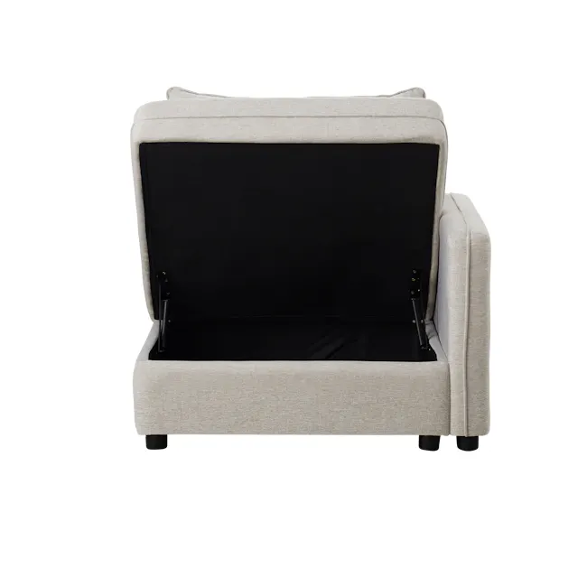 Cameron Right Storage Arm Unit - Sand (Fabric) - 2 - Light beige upholstered chair, black cushion, open back design, fabric