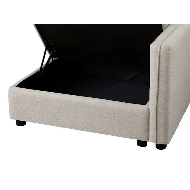Cameron Right Storage Arm Unit - Sand (Fabric) - 7 - Light beige fabric armchair, black cushion, minimalist design, textured