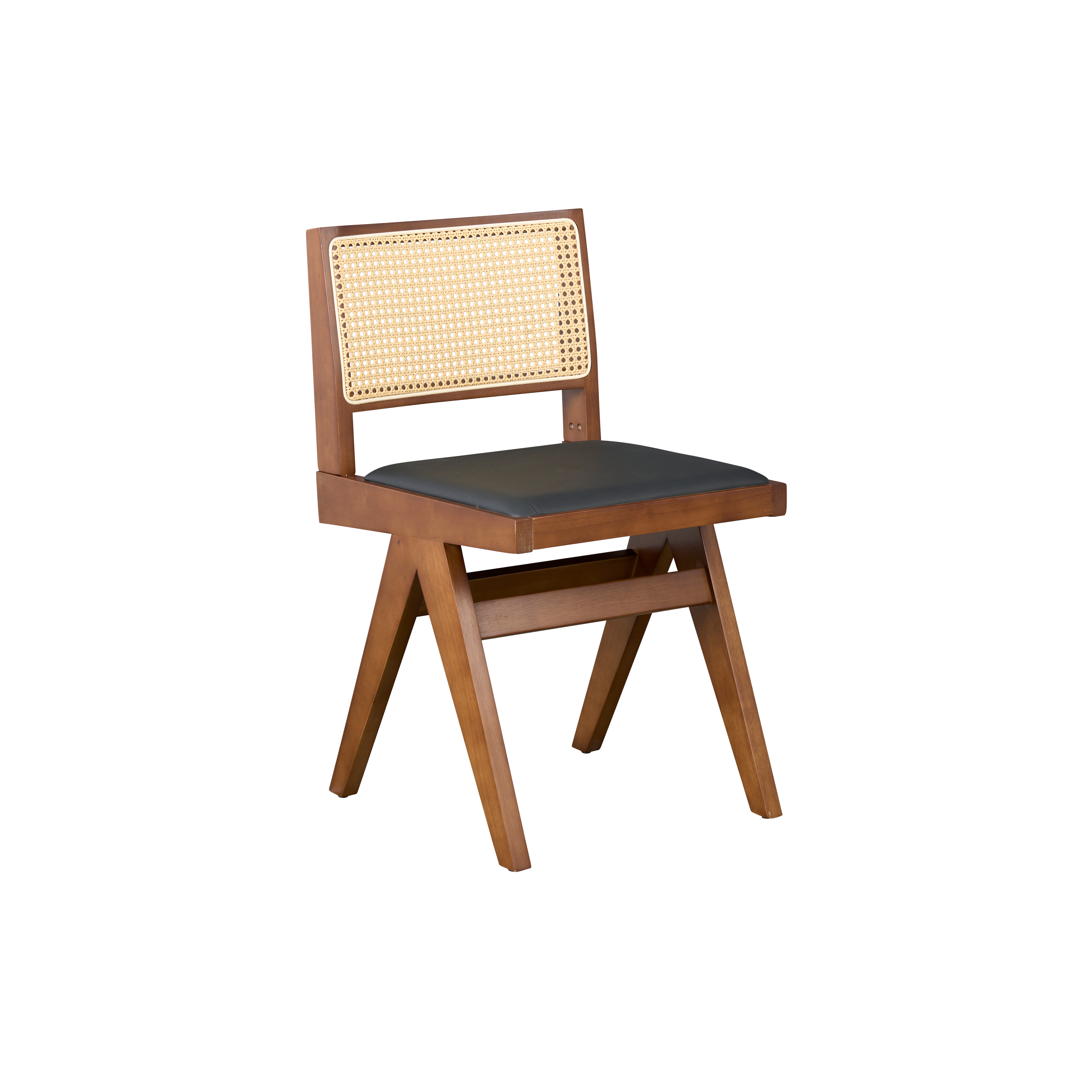 Dean Rattan Chair - Walnut, Black (Faux Leather)