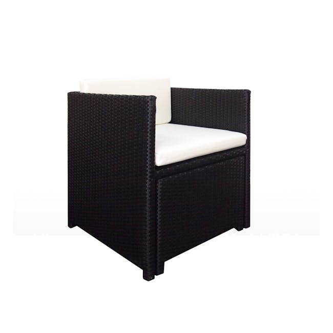 Splendor 1 Seater Armchair + 1 Ottoman - White Cushion - 2 - Woven outdoor chair, black and white color scheme, textured