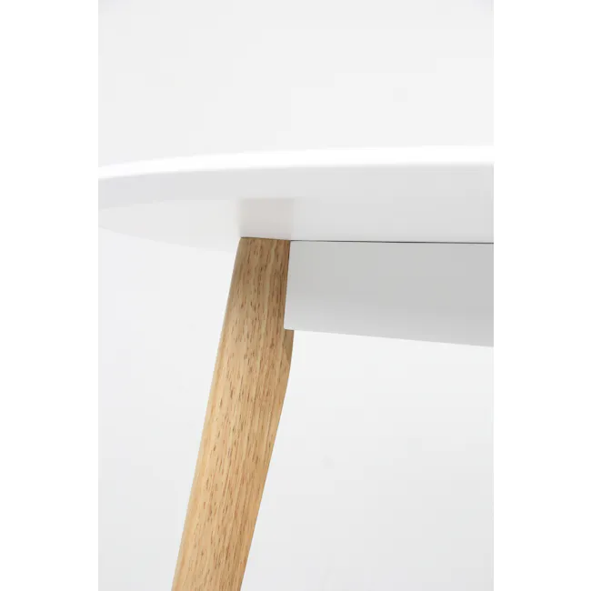 Harold Round Dining Table 1.05m in White with 4 Harold Dining Chairs in Dolphin Grey - 9 - Wooden leg, white surface