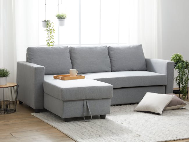Mia L-Shaped Storage Sofa Bed - Dove Grey - 1