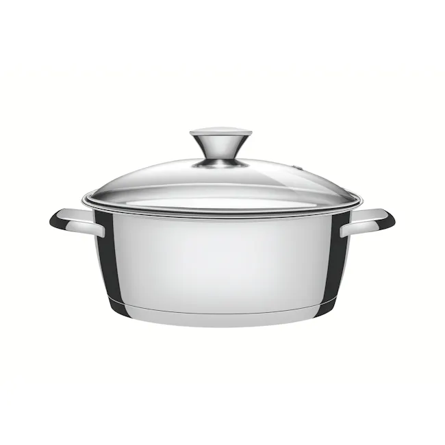 Tramontina Allegra 24cm Casserole with Lid - 1 - Silver pot with black handles, stainless steel design, glossy finish
