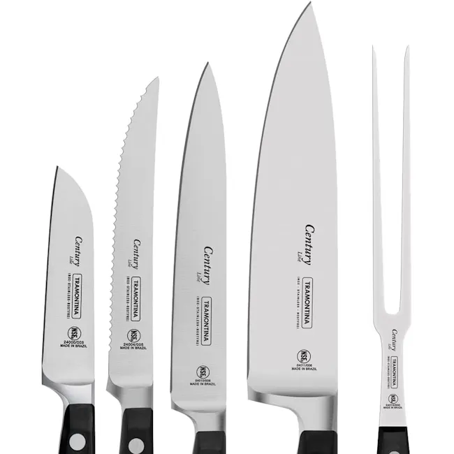Tramontina Century 6Pcs Knife Block Set - 5 - Knife sharpener, stainless steel knives, high-quality kitchen tools, precision