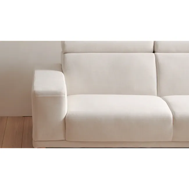 Melysa 3 Seater Right Arm Chaise Sofa with Adjustable Headrest - Ivory (Eco Clean Fabric) - 18 - Cream-colored, modern
