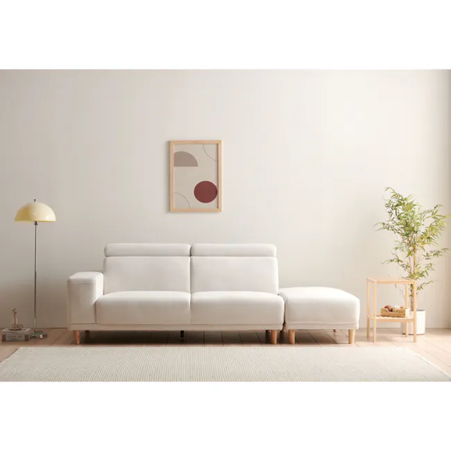 Melysa 3 Seater Right Arm Chaise Sofa with Adjustable Headrest - Ivory (Eco Clean Fabric) - 14 - Minimalist living room