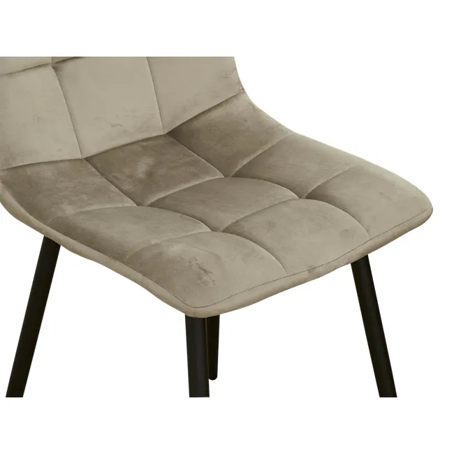 Friska Dining Chair - Bronze (Velvet) - 6 - Modern upholstered chair, beige fabric, cushioned seat, black metal legs, wooden