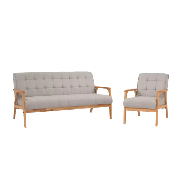 Tucson 3 Seater Sofa with Tucson Armchair - Natural, Dolphin Grey (Fabric) - 1 - Modern minimalist sofa, light gray