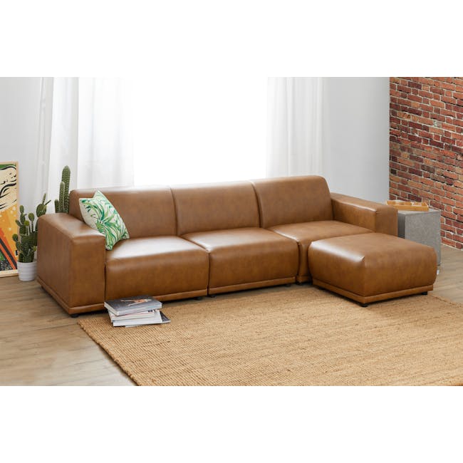Milan 4 Seater Corner Extended Sofa - Tan (Faux Leather) - 1
