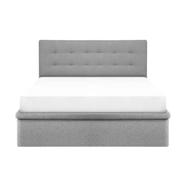 ESSENTIALS Queen Headboard Storage Bed - Coal (Faux leather) - 10 - Modern gray upholstered headboard, minimalist bed frame