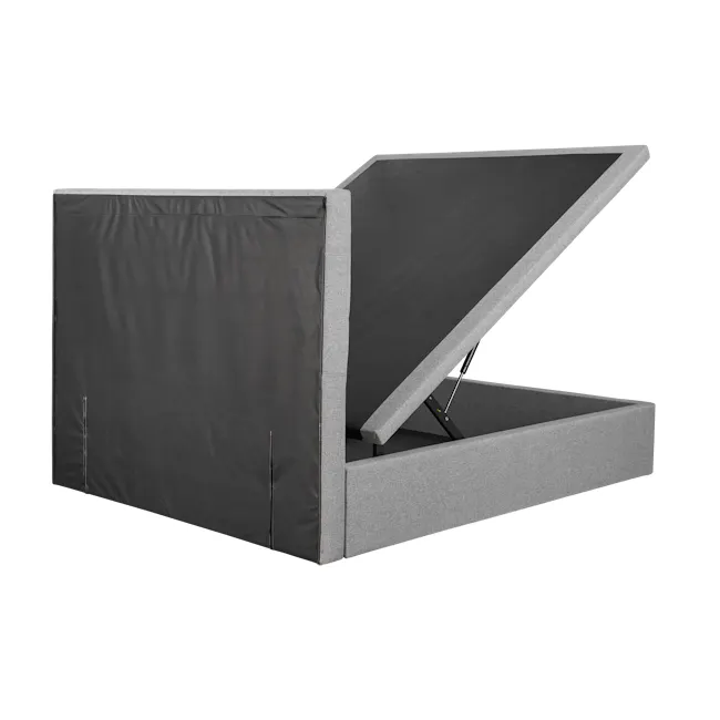 ESSENTIALS Queen Headboard Storage Bed - Coal (Faux leather) - 9 - Grey fabric sofa with black padding, open storage