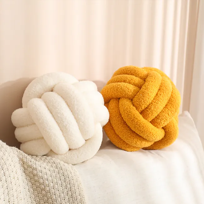 Knot Ball Plush Cushion - Khaki - 2