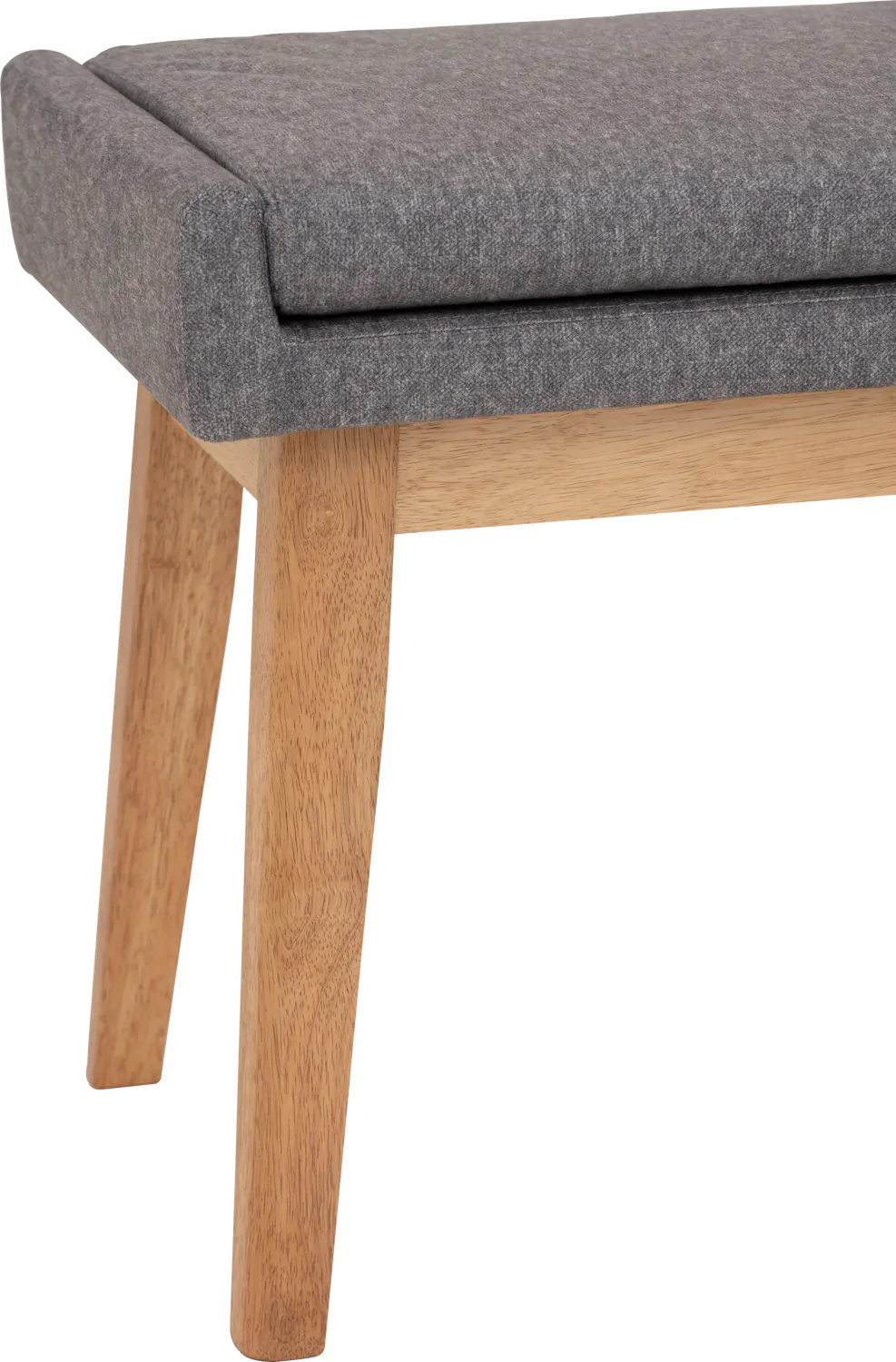 Fabian Bench 1.4m - Natural, Oyster Grey (Fabric) - 9 - Gray upholstered bench with wooden legs, minimalist design, natural