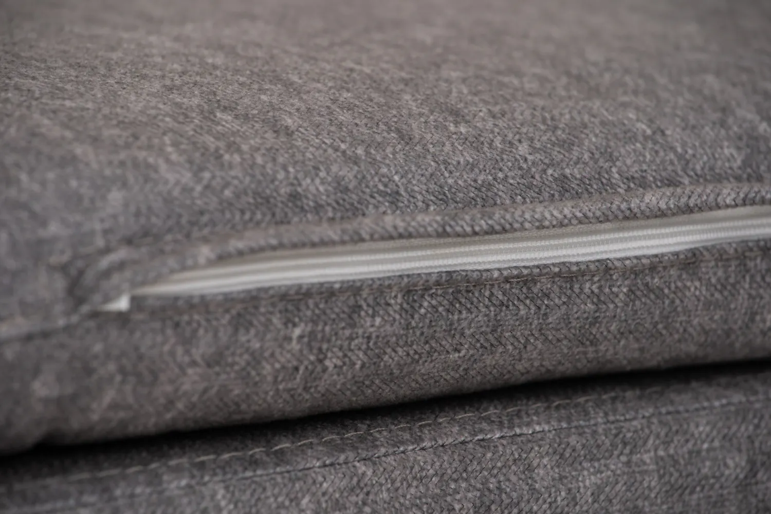 Fabian Bench 1.4m - Natural, Oyster Grey (Fabric) - 12 - Gray textured fabric, zipper, stitching, seam, craftsmanship