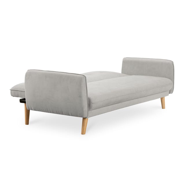 Emery 3 Seater Sofa Bed - Sand - 5 - Modern gray upholstered sofa, minimalist design, light wood legs, soft fabric